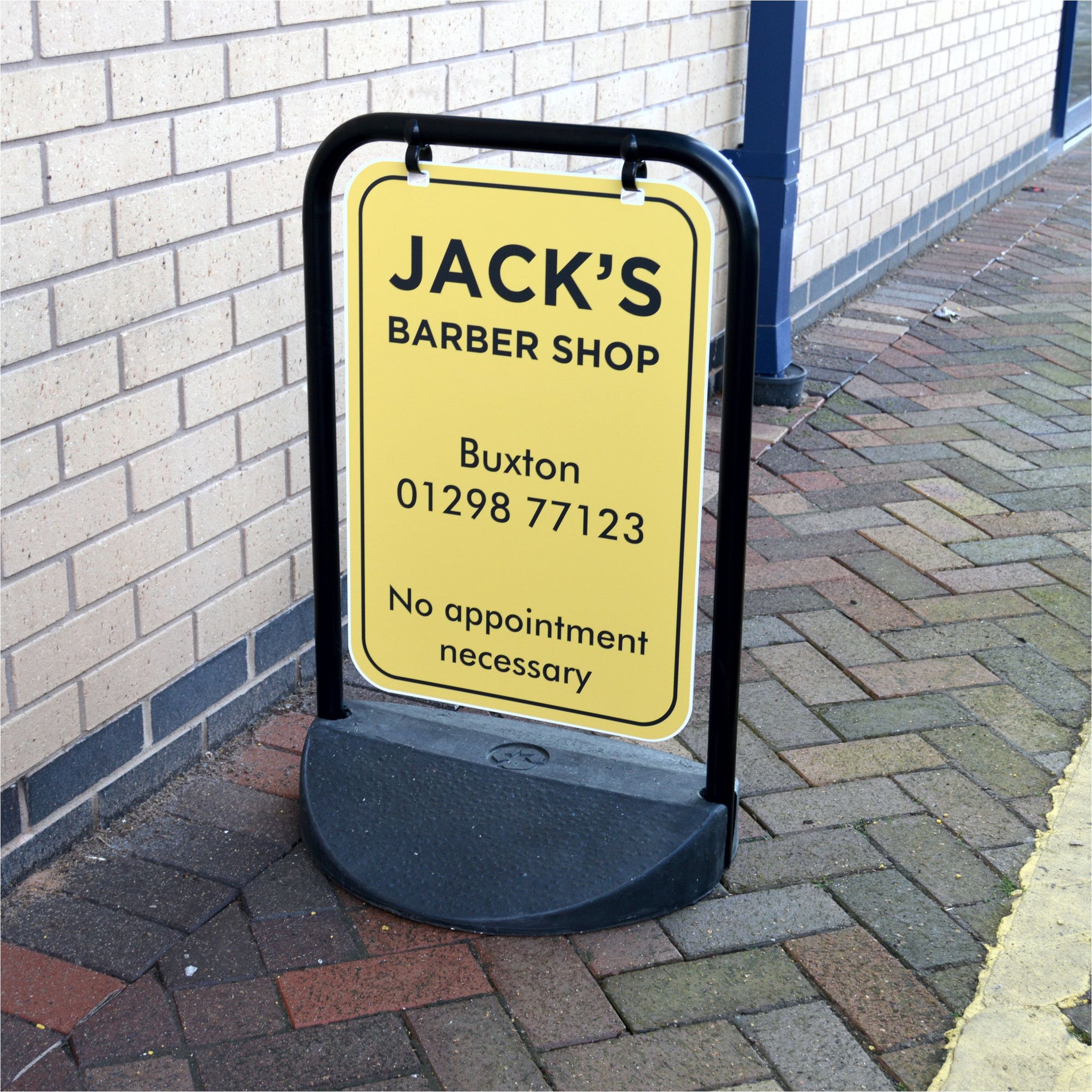 Eco Swinger Pavement Sign for Jack's Barber Shop in Buxton Viro Display