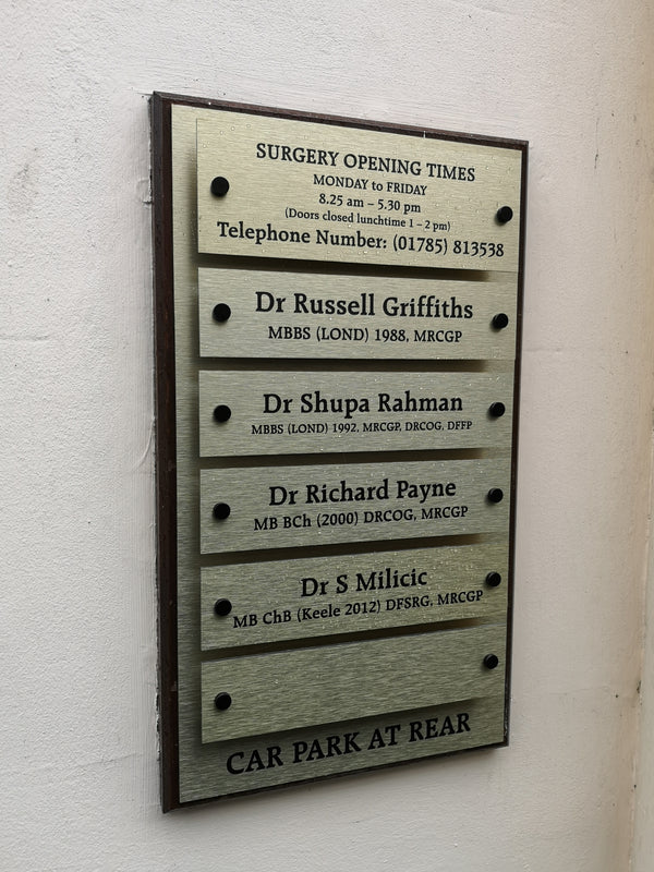 New Name Board Installed at Cumberland House Surgery in Stone, Staffordshire