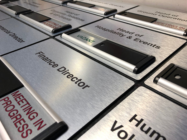 Brushed Silver Sliding Signs with Header Panels for The Royal Air Force Charitable Trust Enterprises