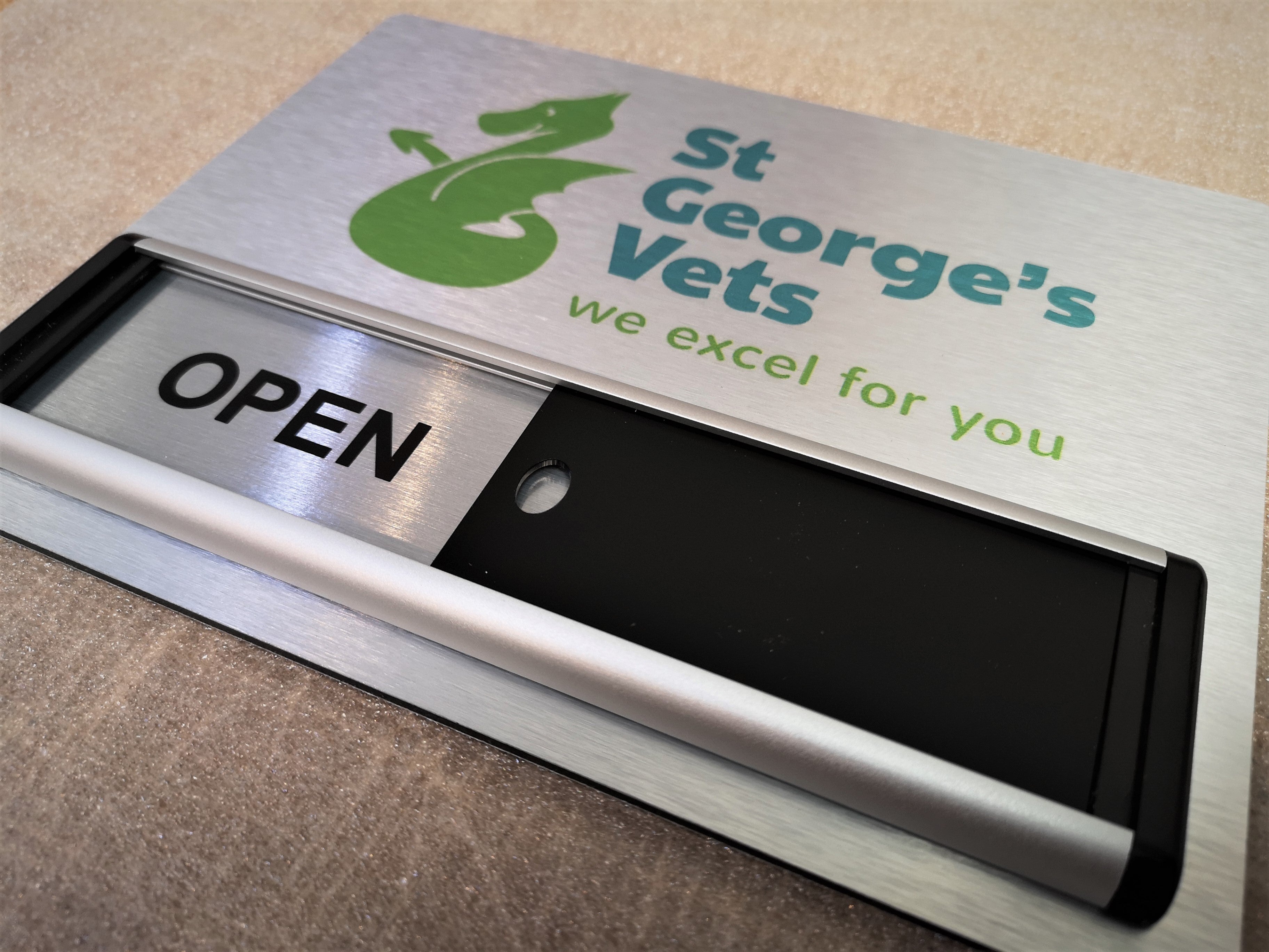 Header Fixture Sign Open / Closed Sliding Sign + Logo Header Panel for St George's Vets ...