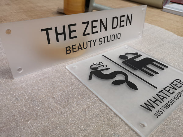 Frosted Acrylic Signs for The Zen Den