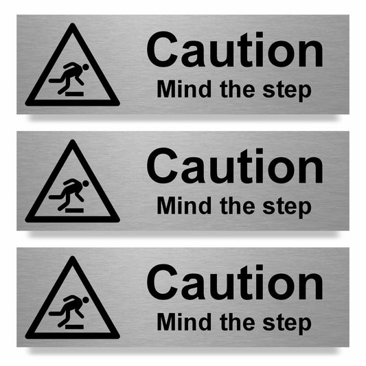 Slimline Aluminium Caution Mind the Step Sign - 200 x 60mm | Viro Display
