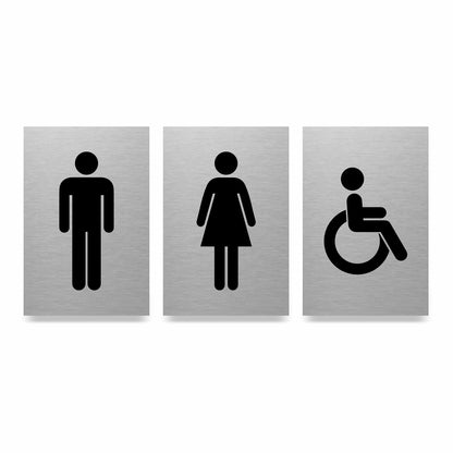Slimline Aluminium Toilet Sign 3 Pack - Male, Female & Accessible - 100 x 150mm | Viro Display