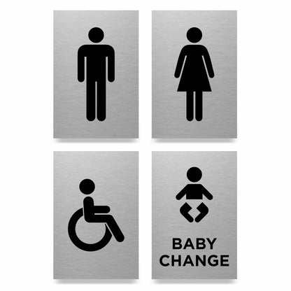 Slimline Aluminium Toilet Sign 4 Pack - Male, Female, Accessible & Baby Change - 100 x 150mm | Viro Display