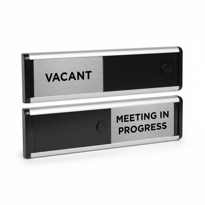 ViroDisplay® Sliding Sign With Your Choice Of Text – Green/Red Edition – 264 X 60mm – Anodised Silver Profile With Black End Caps – Self-Adhesive