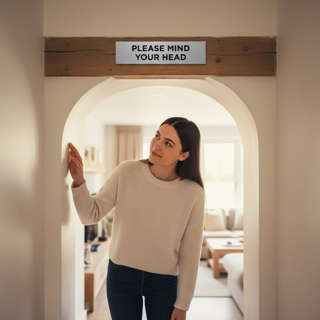 Slimline Aluminium Please Mind your Head Sign - 200 x 50mm | Viro Display