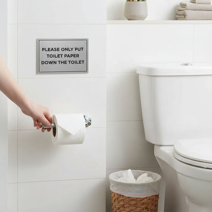 Slimline Aluminium Only Put Toilet Paper Down The Toilet Sign - 150 x 100mm | Viro Display