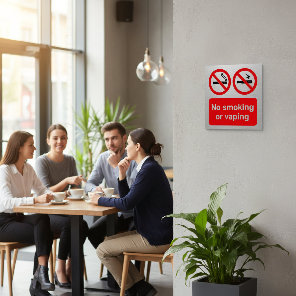 No Smoking No Vaping Slimline Aluminium Sign - 150 x 150mm | Viro Display