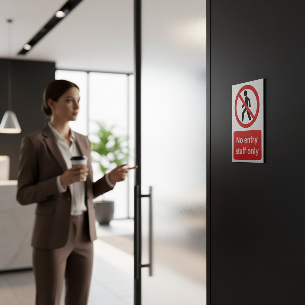 Slimline Aluminium No Entry Staff Only Sign - 100 x 150mm | Viro Display