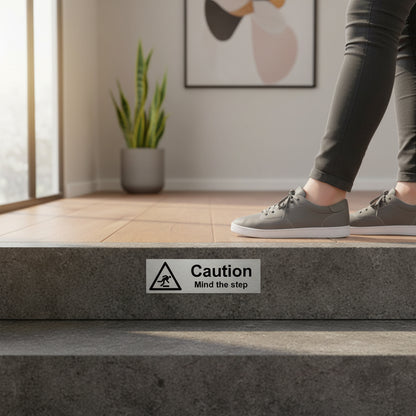 Slimline Aluminium Caution Mind the Step Sign - 200 x 60mm | Viro Display