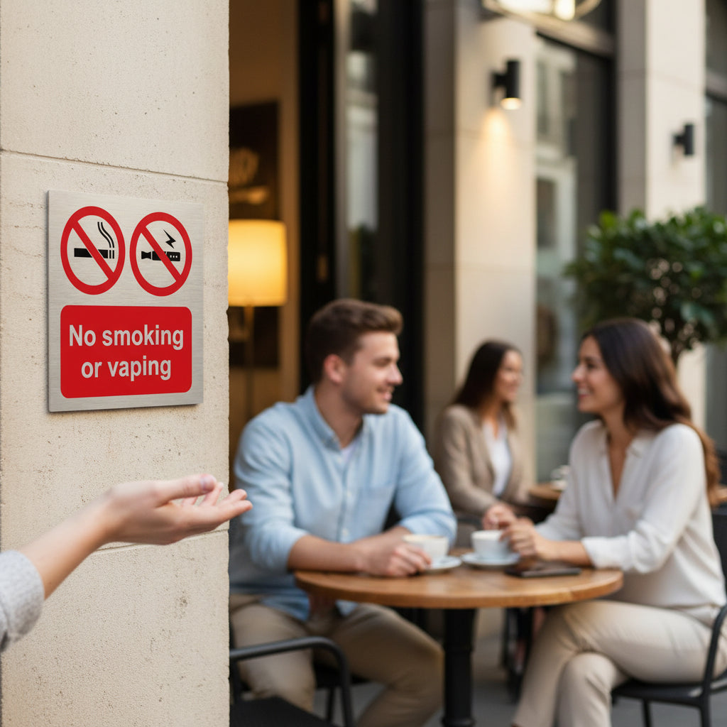 No Smoking No Vaping Slimline Aluminium Sign - 150 x 150mm | Viro Display