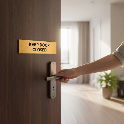 Slimline Aluminium Keep Door Closed Sign - 200 x 50mm | Viro Display