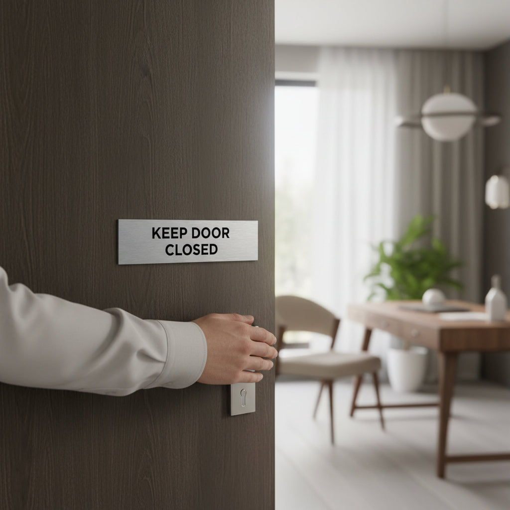 Slimline Aluminium Keep Door Closed Sign - 200 x 50mm | Viro Display